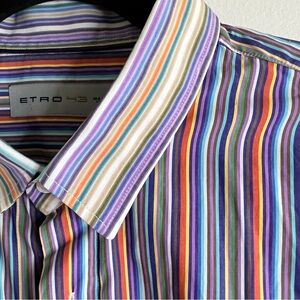 Etro Men’s 90s Casual Button Down Colourful Striped Cotton Shirt